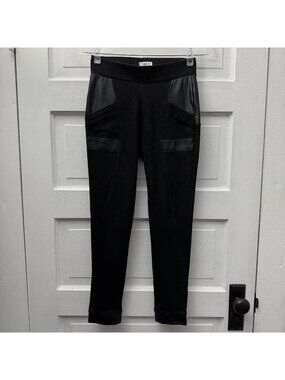 TaRoo Black Faux Leather Trim Leggings Pants Women Small Pull On Stretch